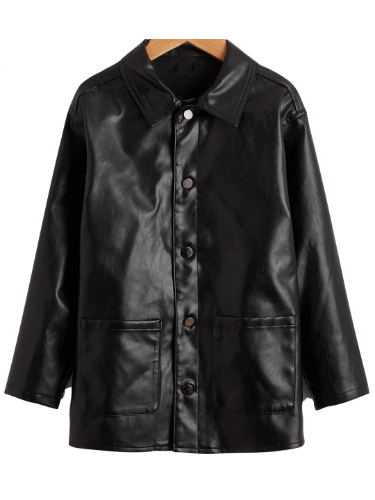 Boys Pocket Front Real Lambskin Black Leather Coat