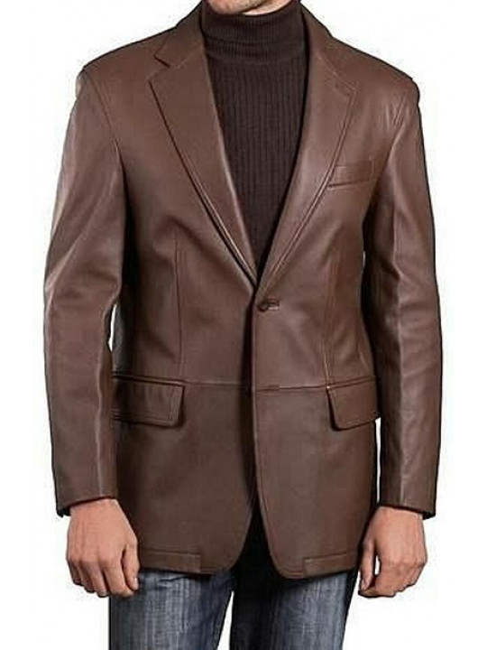 Men Classic Real Lambskin Dark Brown Leather Blazer