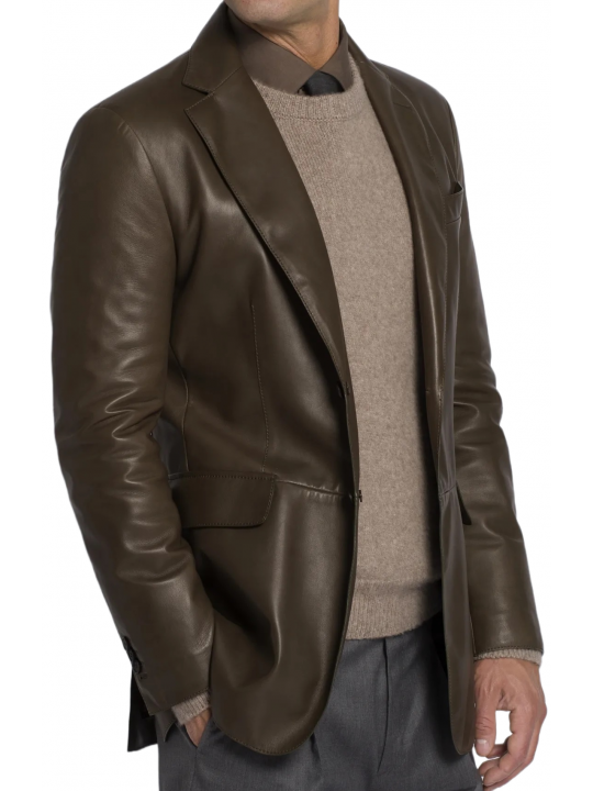 Men Edgy Look Real Lambskin Brown Leather Blazer