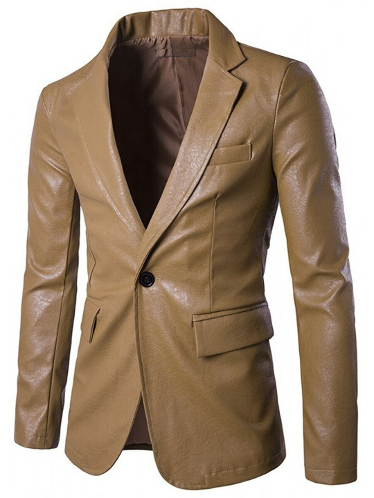 Men Elegant Real Lambskin Khaki Leather Blazer