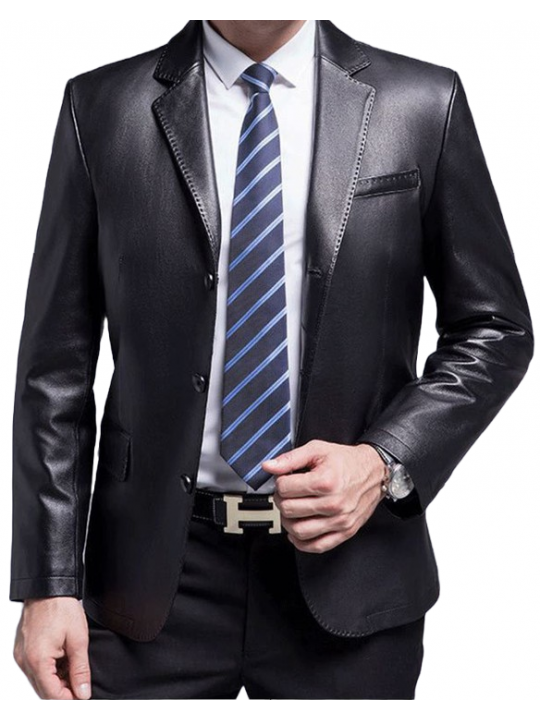 Men Formal Wear Real Lambskin Black Leather Blazer