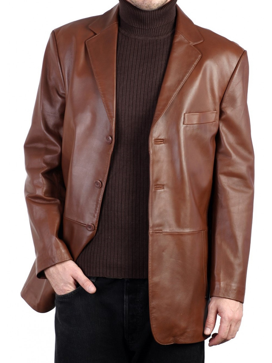 Men Side Pockets Real Lambskin Brown Leather Blazer