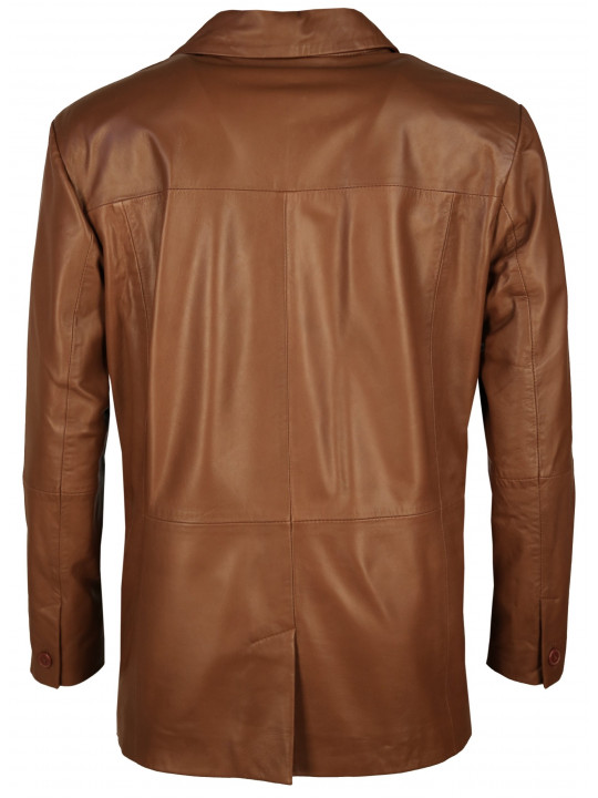 Men Three Buttons Real Lambskin Brown Leather Blazer