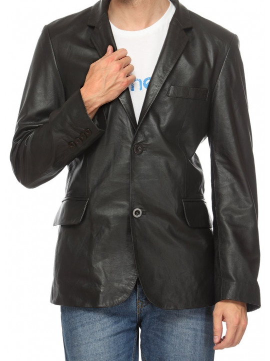 Men Trendy Real Lambskin Black Leather Blazer