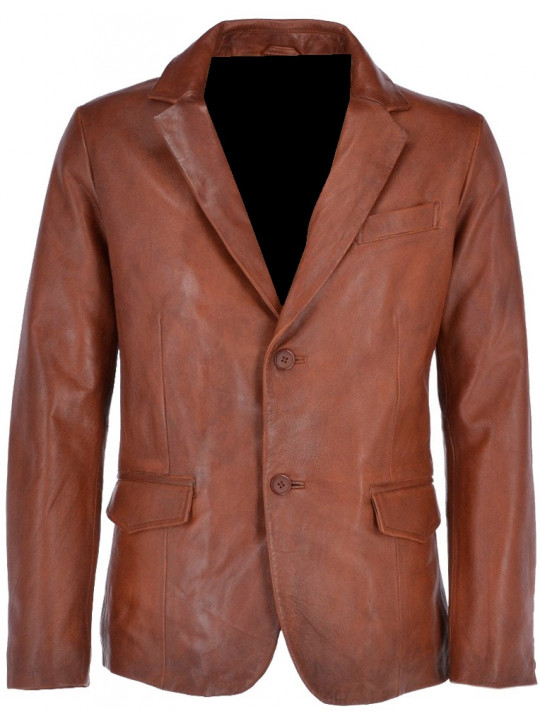 Vintage 2-Tone Brown Real Sheepskin Leather Blazer For Men
