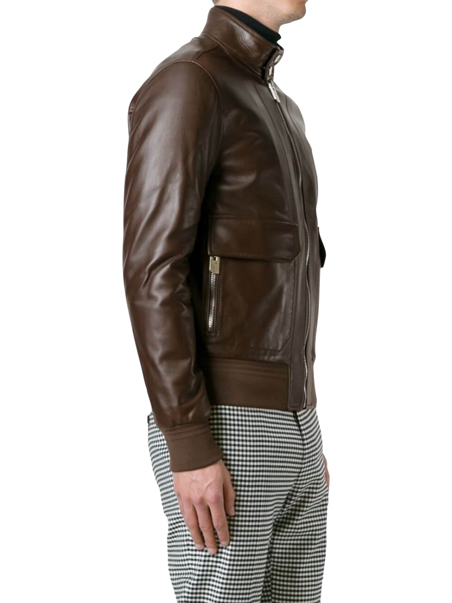 Aviator Original Lambskin Brown Leather Bomber Jacket For Men