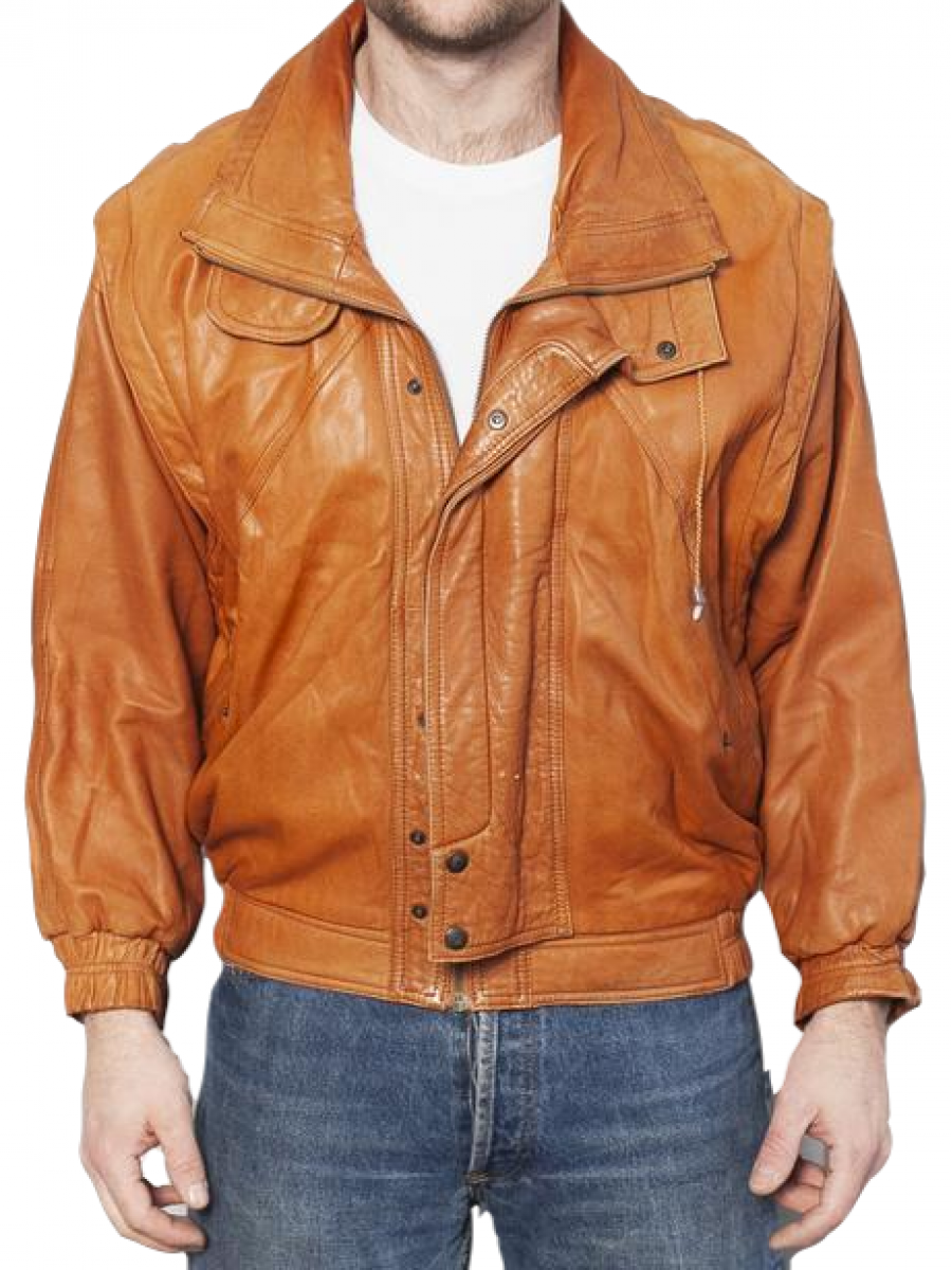 Elegant Style Real Sheepskin Tan Leather Bomber Jacket For Men