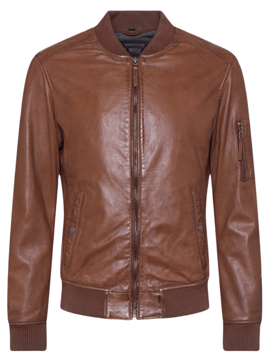 Men Classy Style Real Sheepskin Brown Leather Bomber Jacket
