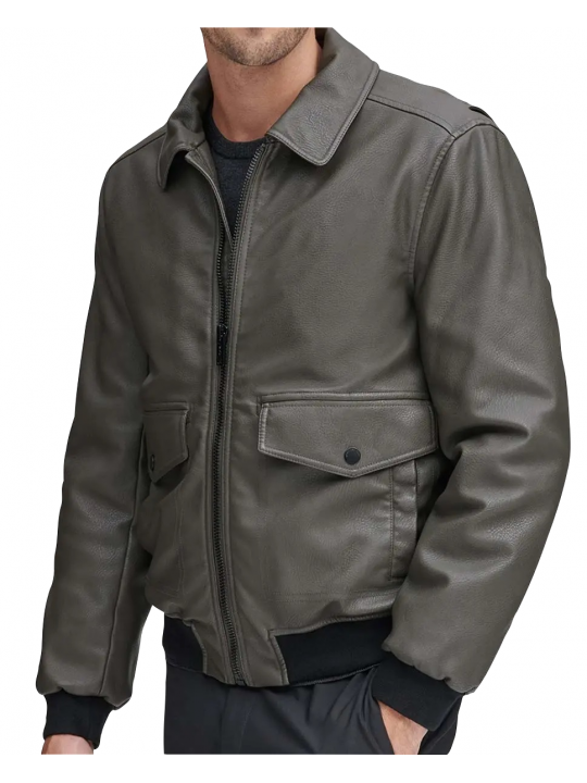 Men Trendy Look Real Sheepskin Gray Leather Bomber Jacket