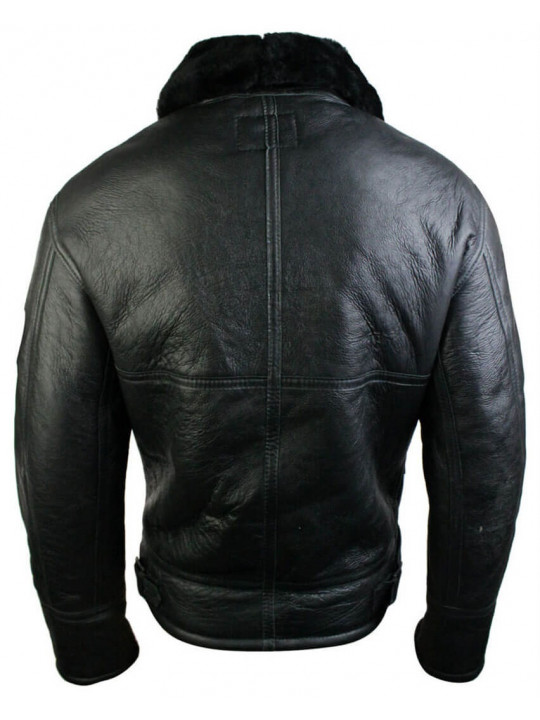 Men Fur Lining Real Lambskin Black Leather Jacket