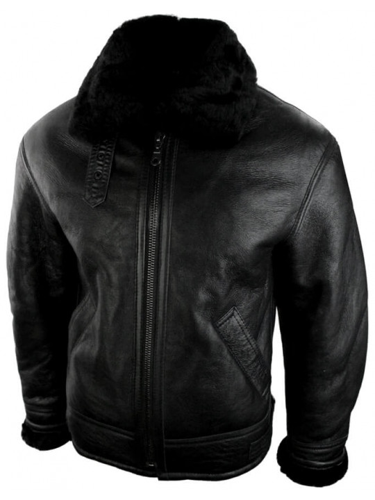 Men Fur Lining Real Lambskin Black Leather Jacket