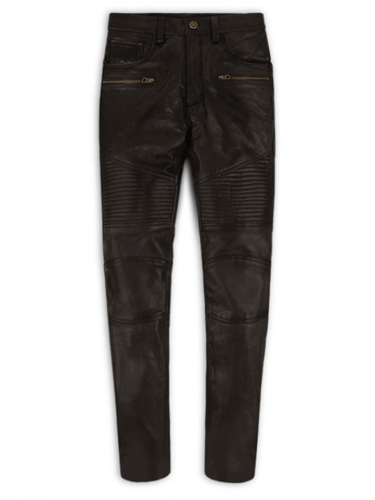 Men Elegant Style Real Lambskin Black Leather Jeans