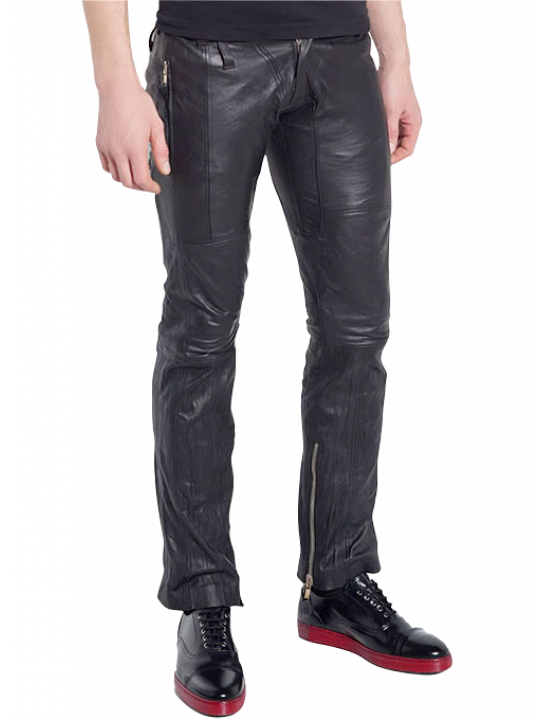 Men High Fashion Real Lambskin Black Leather Jeans