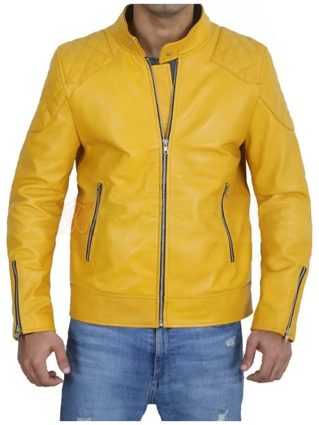 Yellow Racer Jacket Yellow Cafe Racer Leather Biker Jacket