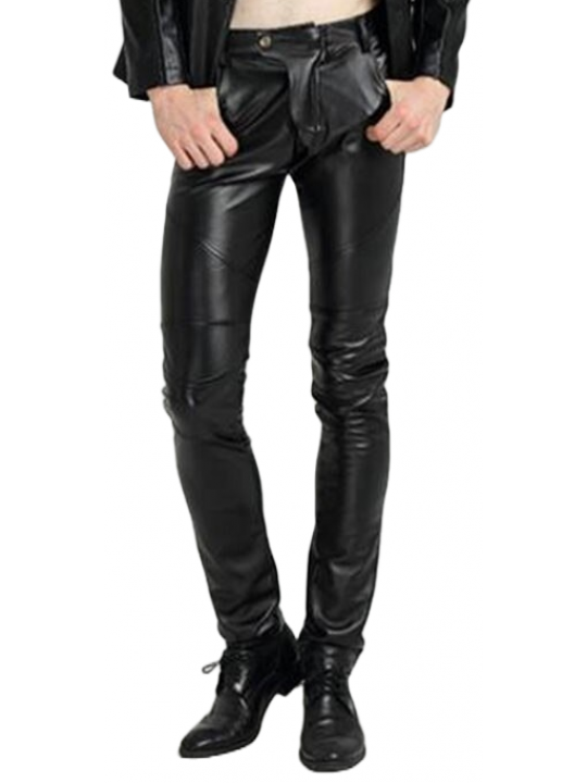 Men Fabulous Wear Real Lambskin Black Leather Trousers Pants