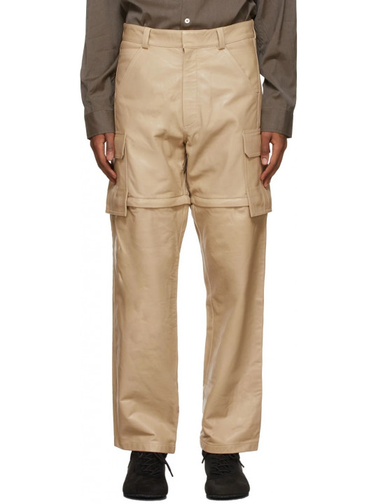 Men Shorts and Pants Combo Real Lambskin Beige Leather Trousers Pants