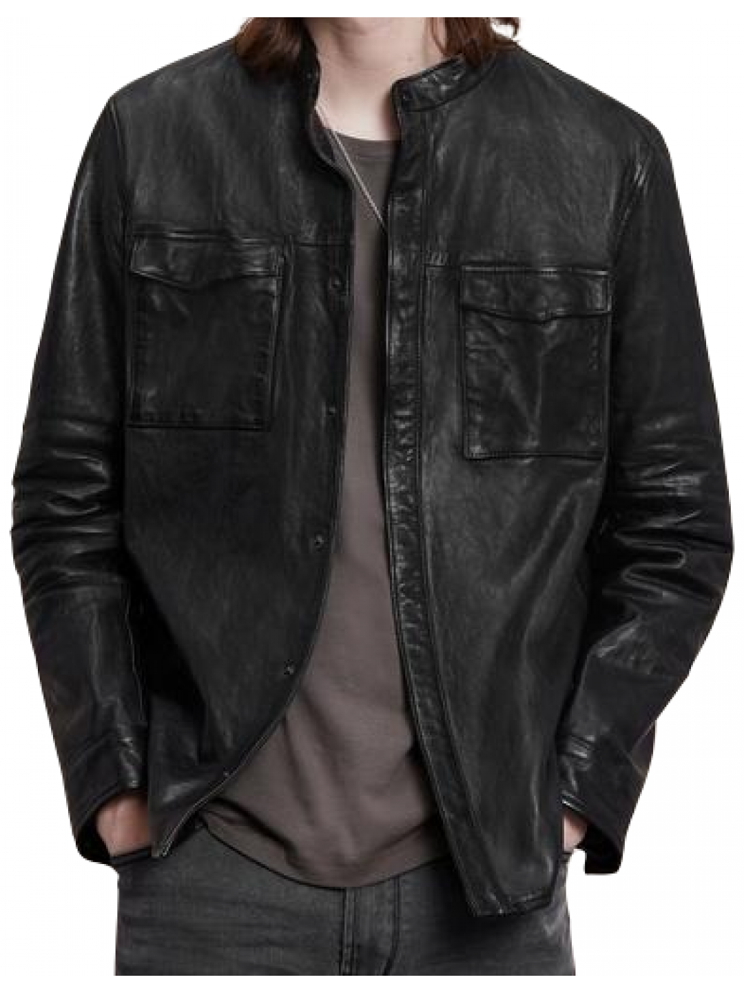 Men Casual Look Real Lambskin Black Leather Shirt