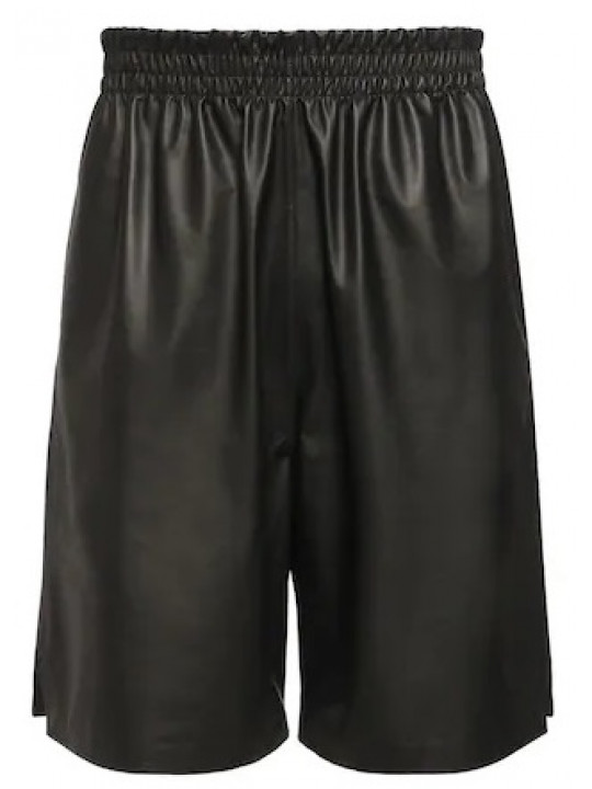 Men Boxer Style Real Lambskin Black Leather Bermuda Shorts