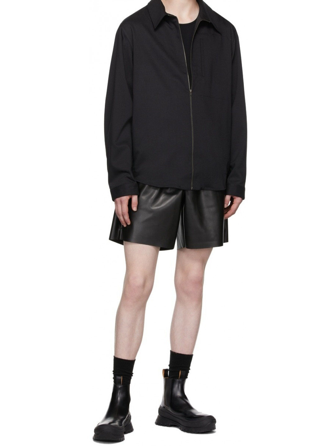 Men Cool Fashion Real Lambskin Black Leather Bermuda Shorts