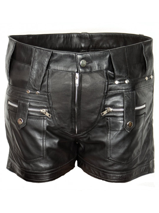 Men High Fashion Real Lambskin Black Leather Shorts