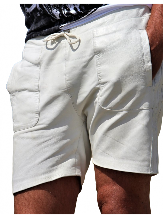 Men Smart Style Real Lambskin White Leather Sports Shorts