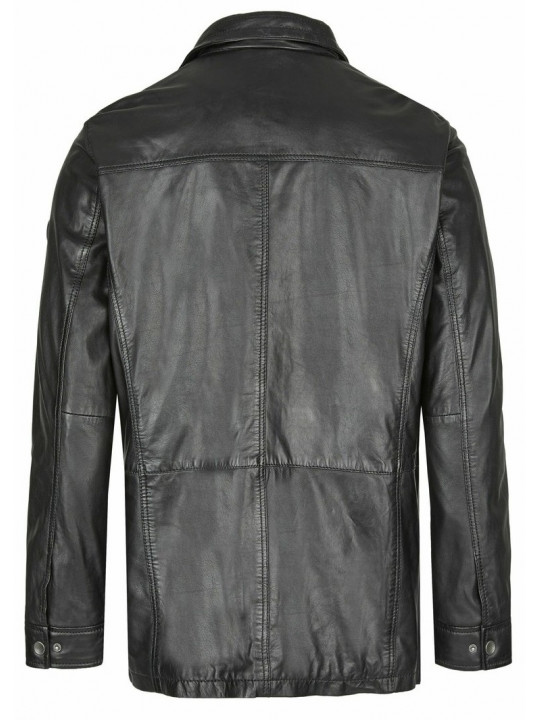 Men Classic Look Real Sheepskin Black Leather Long Coat
