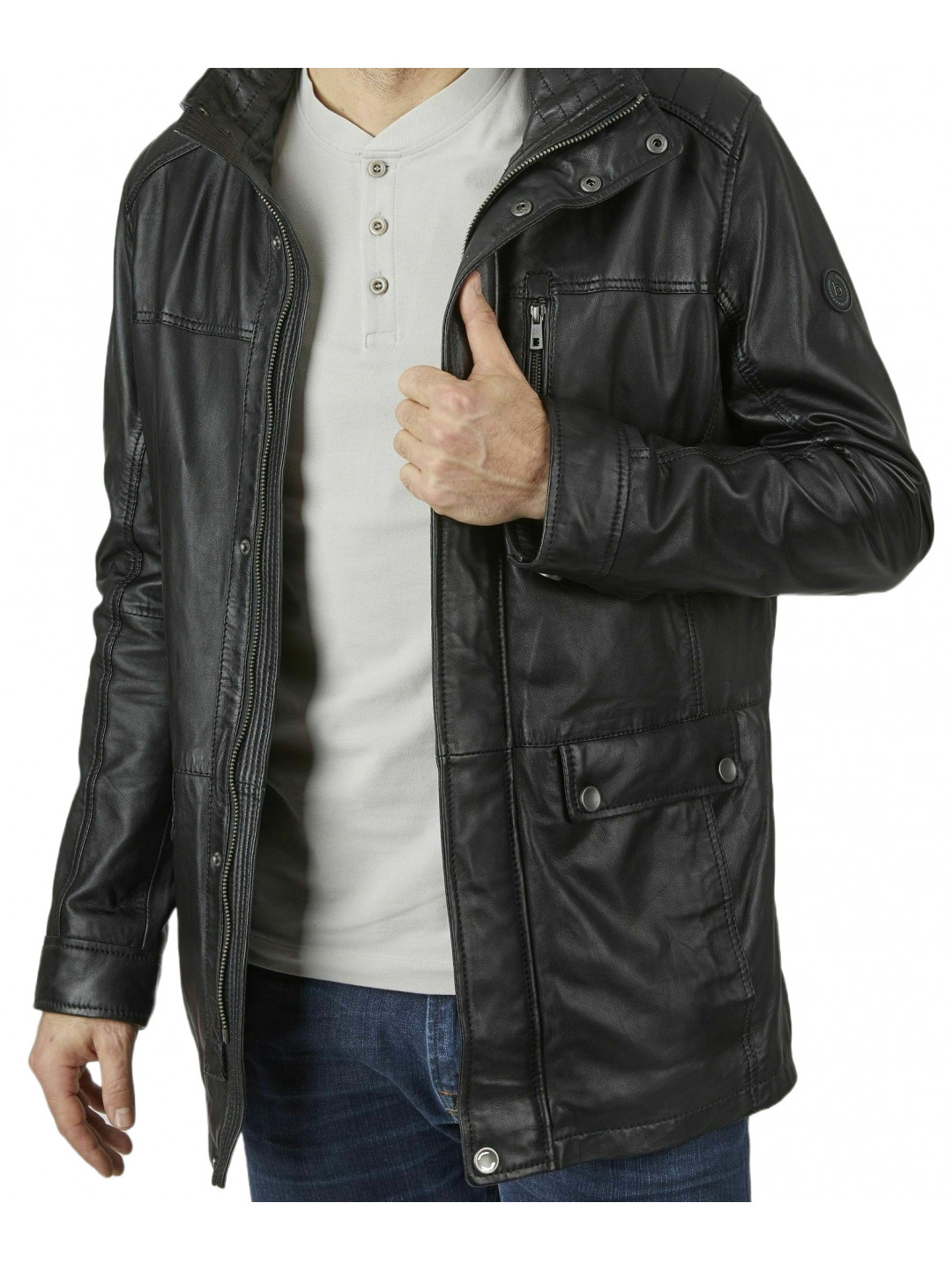 Men Classic Look Real Sheepskin Black Leather Long Coat