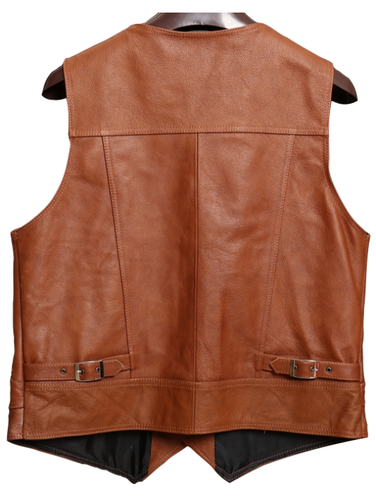 Men Stylish Real Lambskin Tan Leather Sleeveless Vest Coat