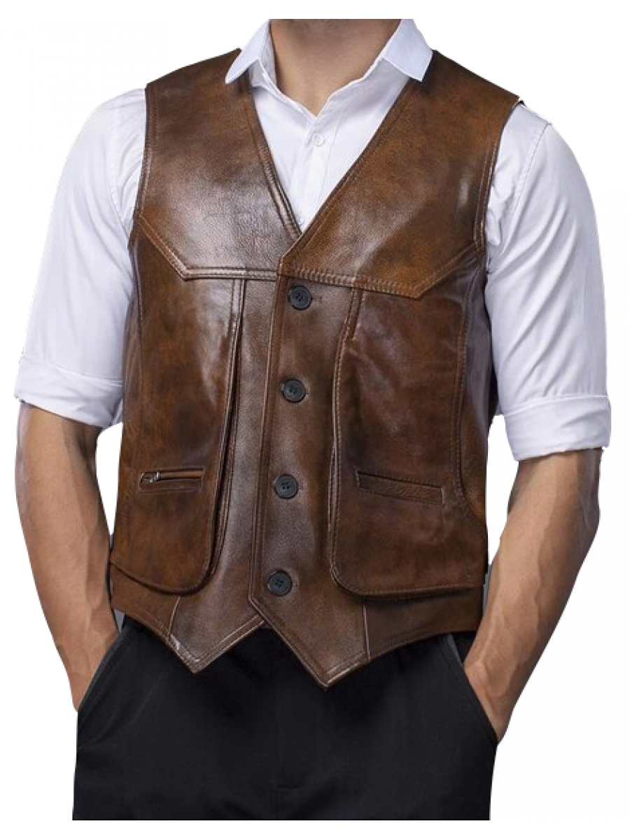 Men Stylish Real Lambskin Vintage Brown Leather Vest