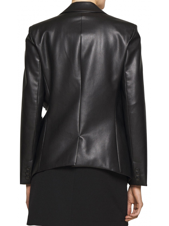 Women One Button Trendy Real Lambskin Black Leather Blazer Coat