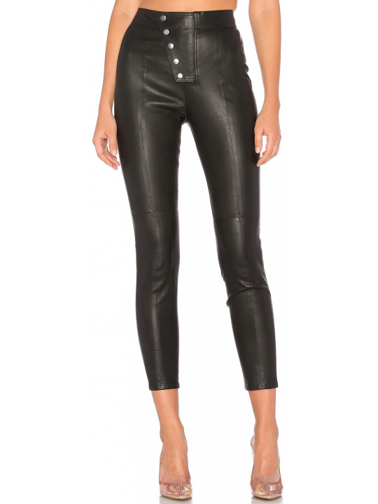 Women Edgy Real Lambskin Black Leather Capris Trousers Pants