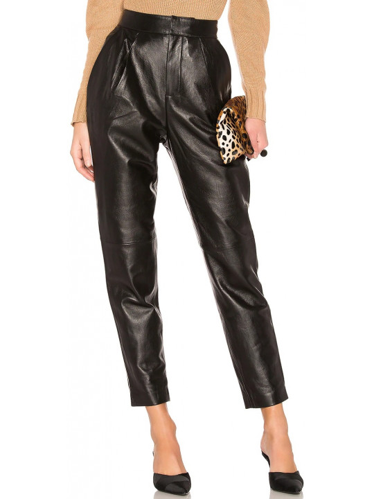 Women Great Look Real Lambskin Black Leather Capris Trousers Pants