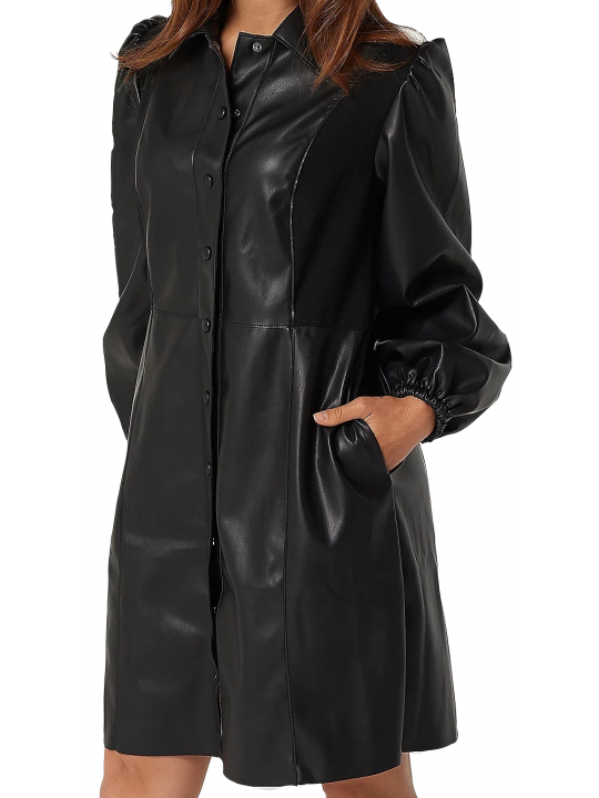 Women Great Look Real Lambskin Black Leather Dress