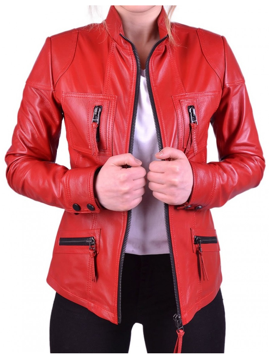 Women Fabulous Real Lambskin Red Leather Jacket