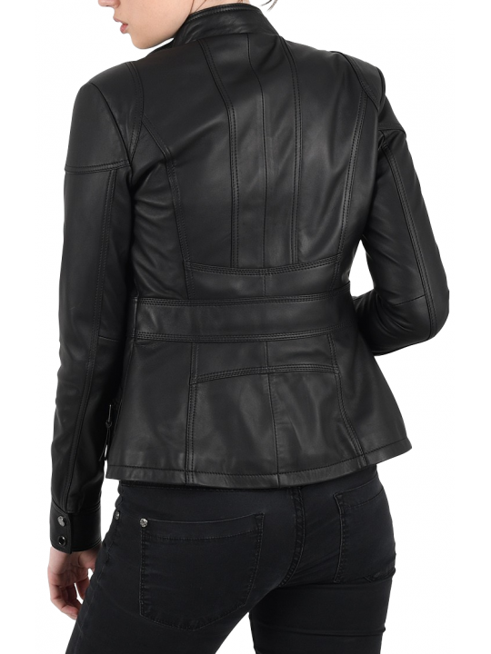 Women Smart Look Real Lambskin Black Leather Jacket