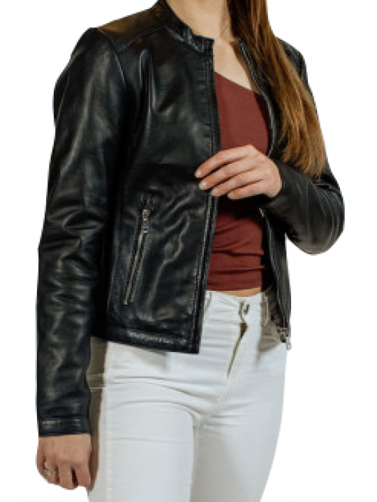 Women Smart Real Lambskin Black Leather Jacket