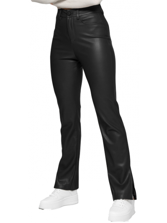 Women Side Split Style Real Lambskin Black Leather Jeans