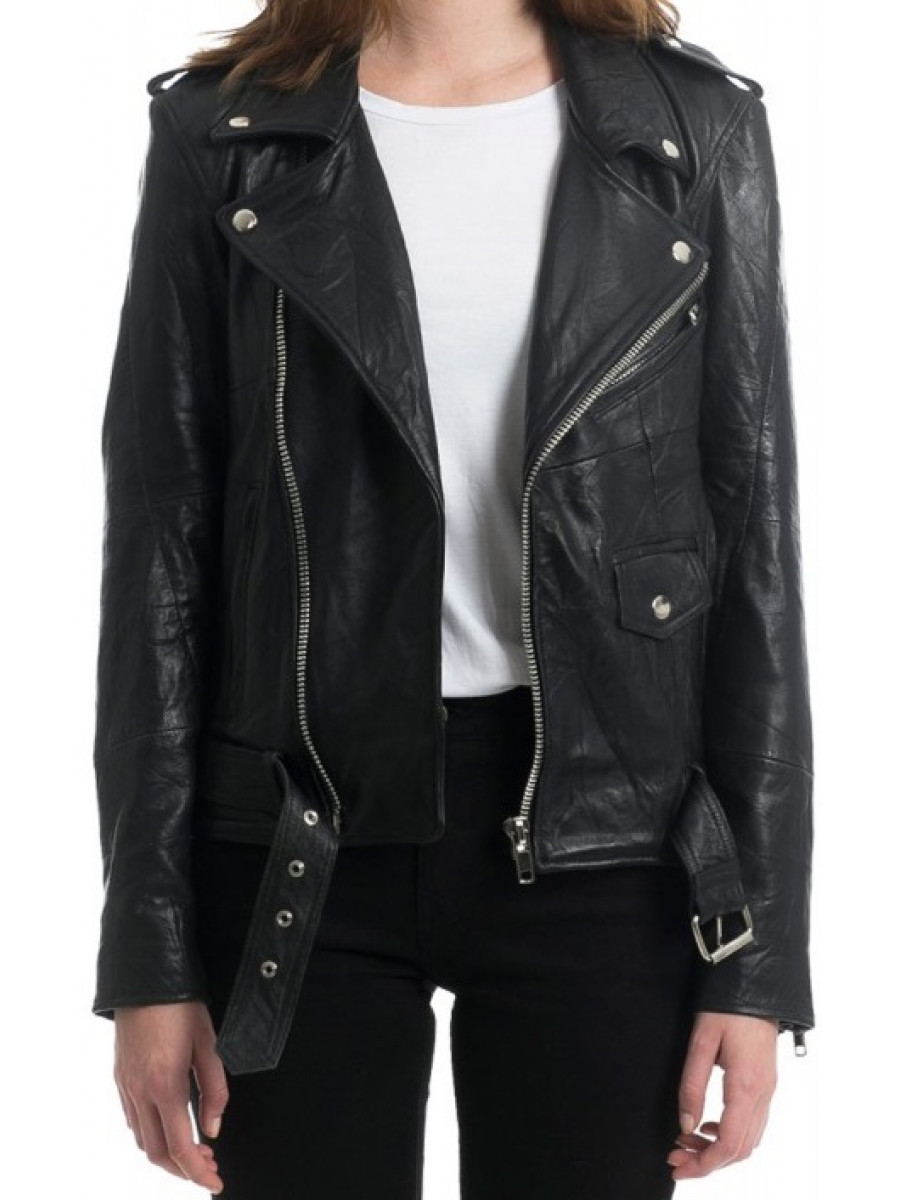 Women Biker Casual Wear Real Lambskin Black Leather Motorcycle Jacket