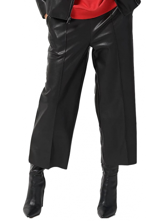 Women Smart Real Lambskin Black Leather Trousers Pants