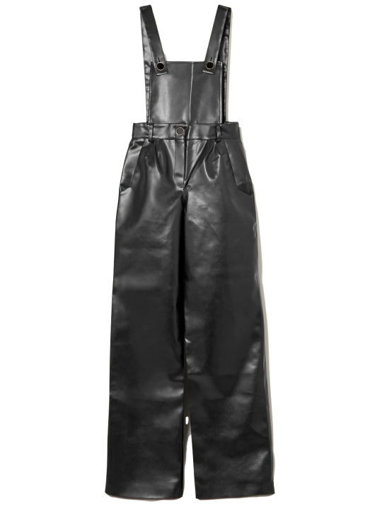 Women Unique Fashion Real Lambskin Black Leather Overall Dungarees Romper