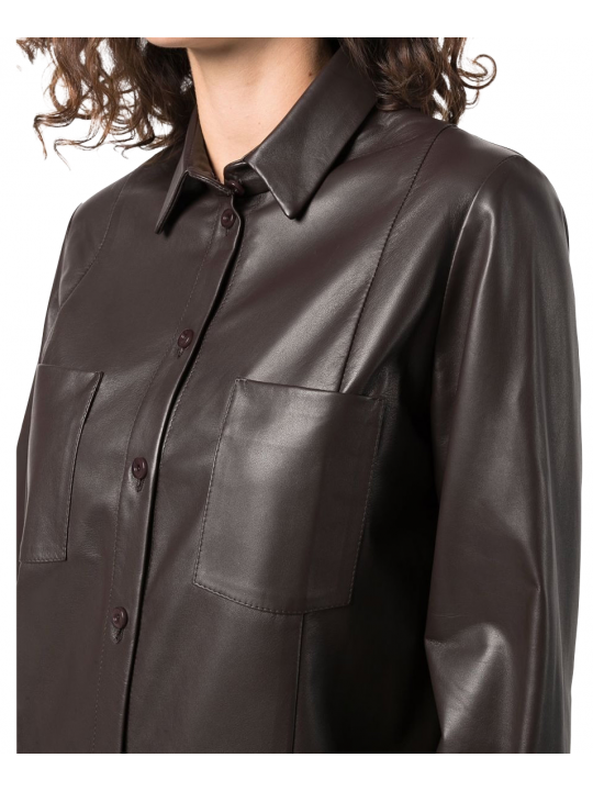 Women Fabulous Real Lambskin Dark Brown Leather Shirt