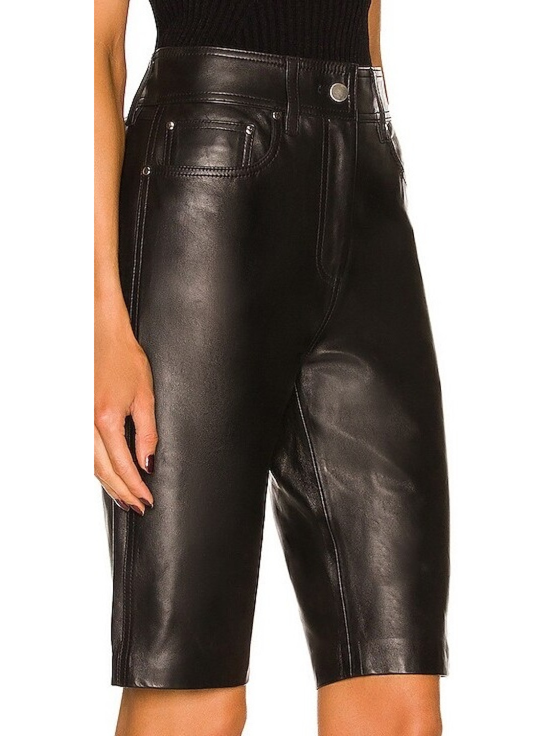 Hot Leathers Ladies Black Lambskin Leather Leggings With Purple Side Lace - 3X-Large