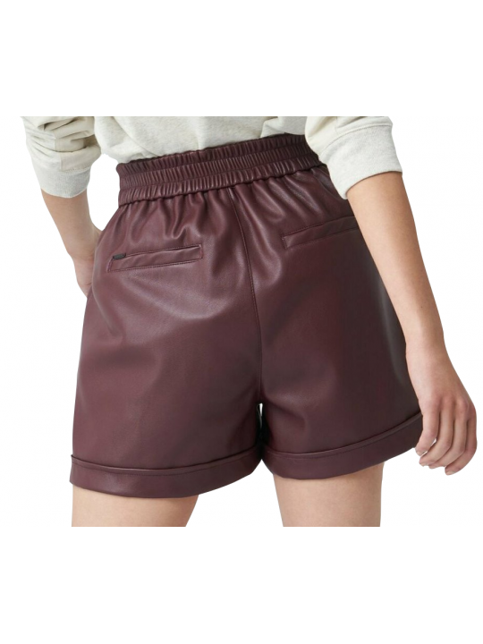 Women Sophisticated Real Lambskin Burgundy Leather Shorts