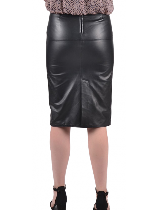 Women Classic Real Lambskin Black Leather Pencil Skirt