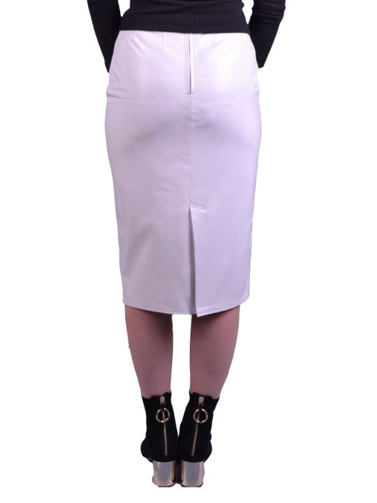 Women Classic Real Lambskin White Leather Pencil Skirt