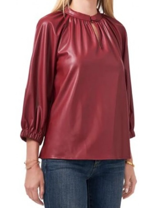 Women Classic Real Lambskin Red Leather Tops