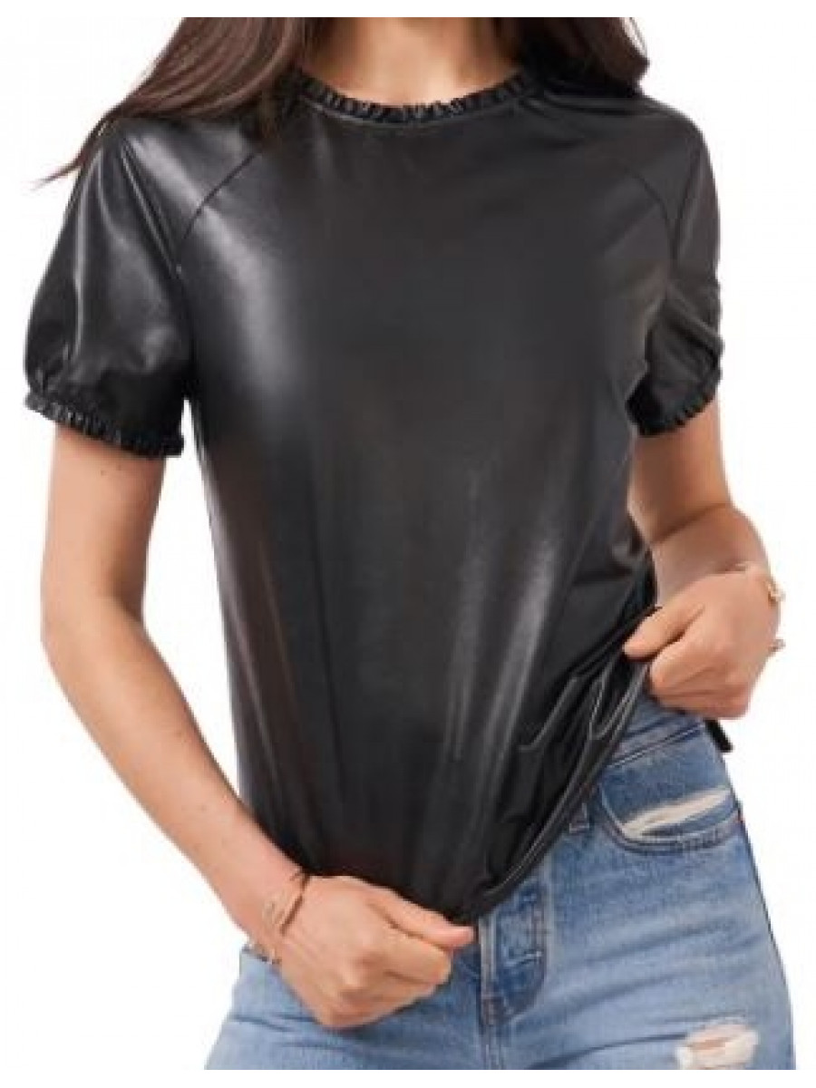 Women Stylish Real Lambskin Black Leather Tops