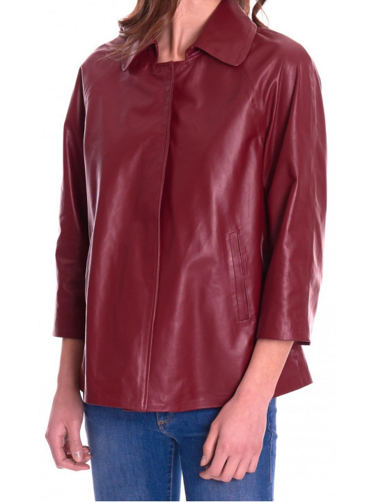 Women Unique Fashion Real Lambskin Maroon Leather Tops