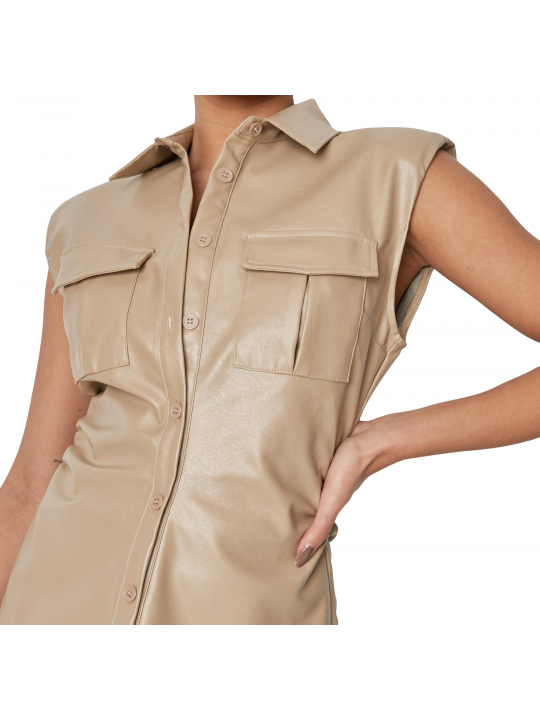 Women Street Wear Real Lambskin Beige Leather Sleeveless Vest Jacket
