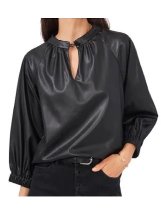 Women Classic Real Lambskin Black Leather Tops